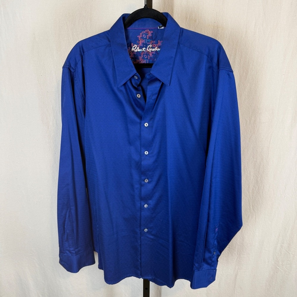 Robert Graham Mens 2XL Royal Blue Jacquard Diamond Texture Button Down Shirt